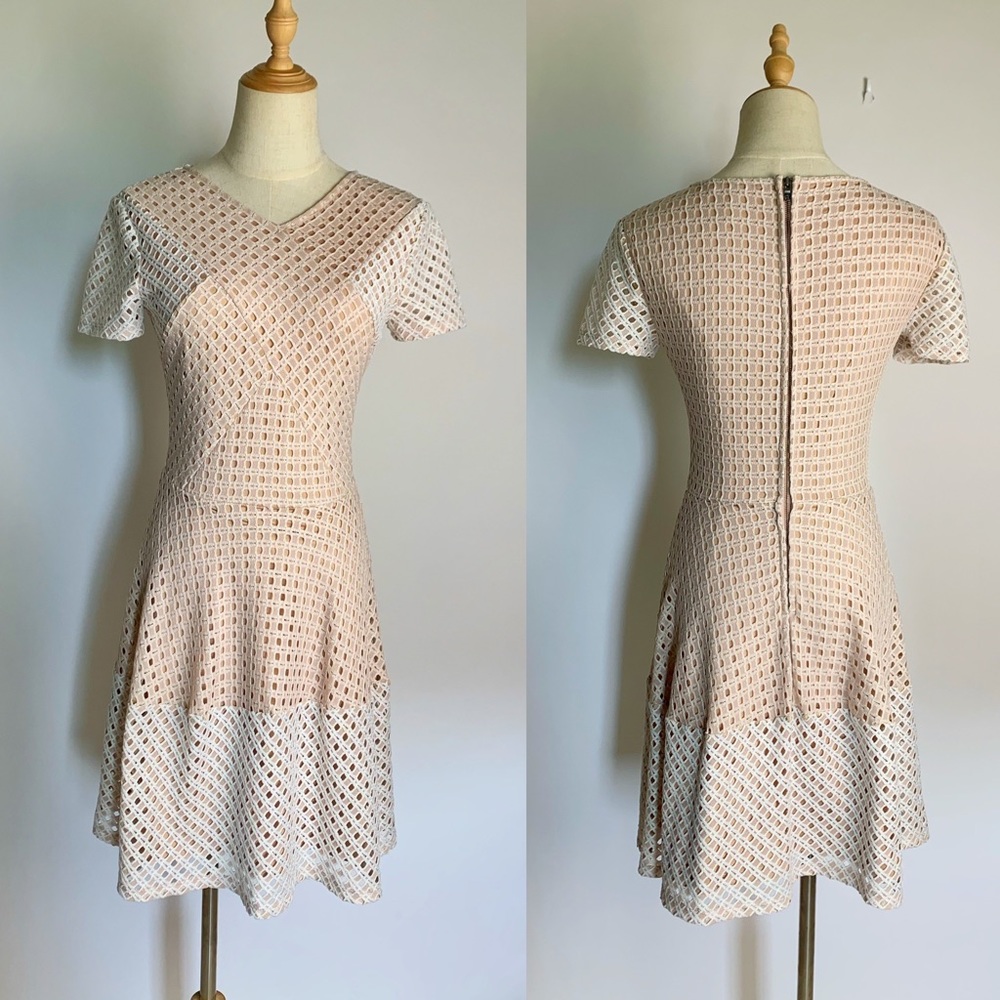 BCBG MAXAZRIA Eyelet Flounce Short Sleeve Dress